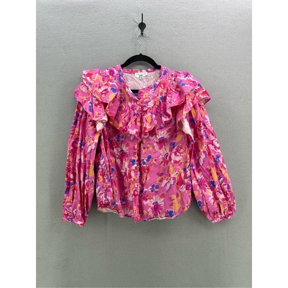 Something Navy Women Multicolor Floral Ruffle Puff Sleeve Button Shirt Large - Picture 8 of 8
